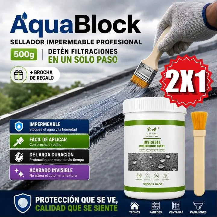 AquaBlock – Sellador Impermeable Profesional 500g | Detén Filtraciones en Un solo Paso + Brocha de Regalo