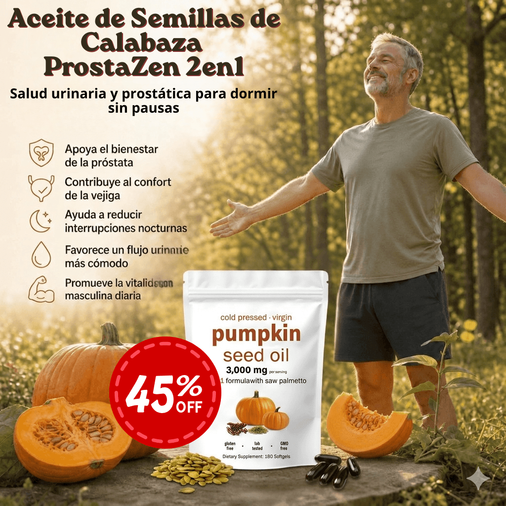 Aceite de Semillas de Calabaza con Saw Palmetto ProstaZen 2en1 — Salud urinaria y prostática para dormir sin pausas