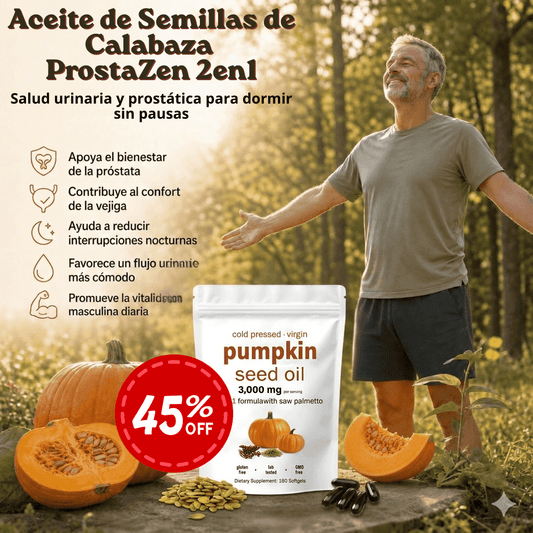 Aceite de Semillas de Calabaza con Saw Palmetto ProstaZen 2en1 — Salud urinaria y prostática para dormir sin pausas