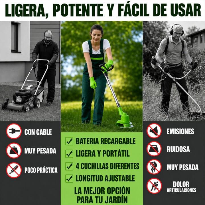Cortadora Podadora Recargable TriCut Force-Corta Pasto, Maleza y Ramas, sin Cables