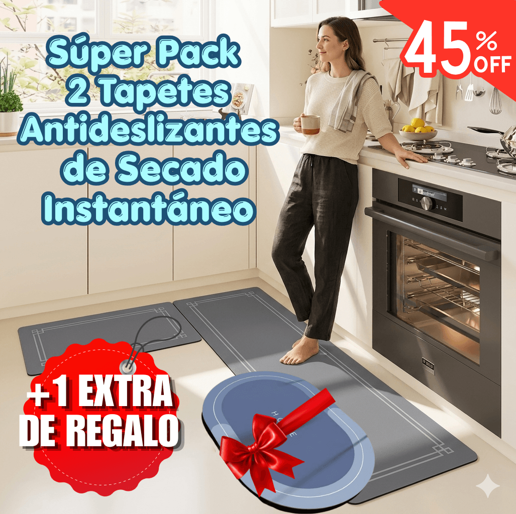 Pack 2 Tapetes Antideslizantes de Secado Instantáneo DryHome+1 Extra de Regalo🎁 - Pisa seco y seguro en cada rincón del hogar