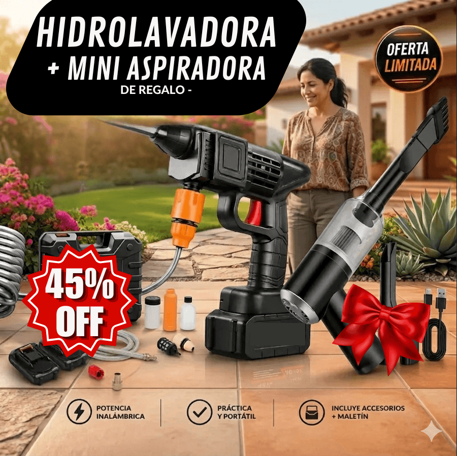 Hidrolavadora TurboClean Pro + Aspiradora Inalámbrica de Regalo — Potencia brutal, limpieza profunda en minutos