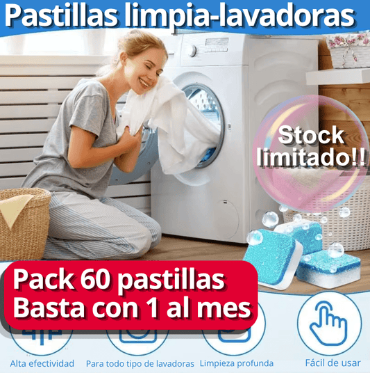 Pack 60 Pastillas Limpieza Profunda Lavadora-Renueva tu máquina desde adentro