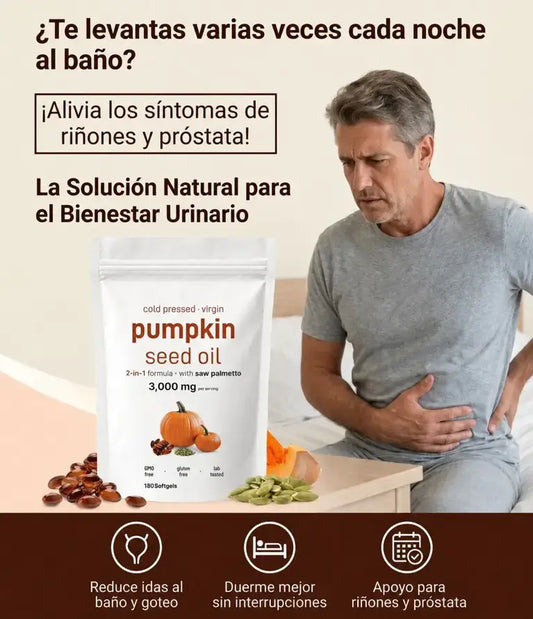 Aceite de Semillas de Calabaza con Saw Palmetto ProstaZen 2en1 — Salud urinaria y prostática para dormir sin pausas